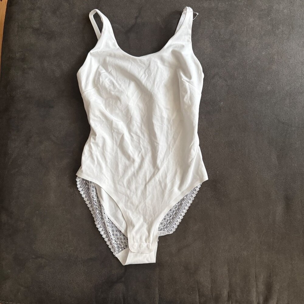 M&S White Bodysuit With Adjustable Straps & Lace Accents